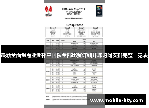 最新全面盘点亚洲杯中国队全部比赛详细开球时间安排完整一览表 最新全面盘点亚洲杯中国队全部比赛详细开球时间安排完整一览表
